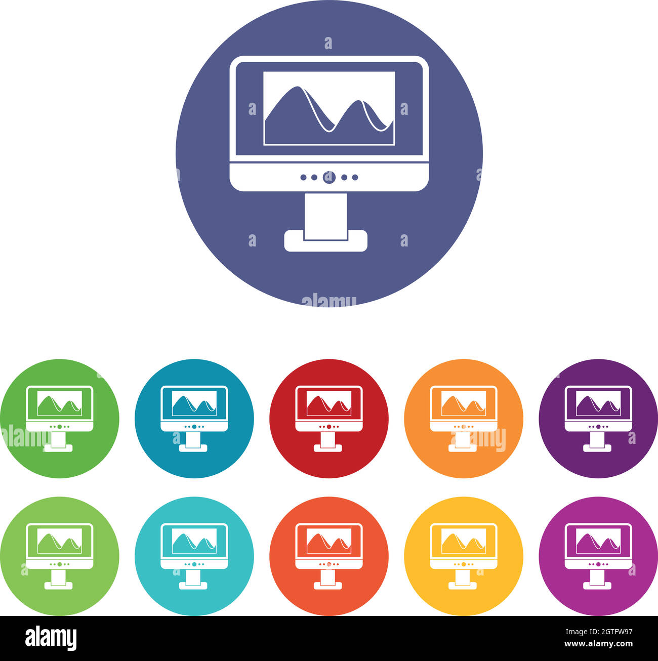 Computer monitor with photo on screen set icons Stock Vector Image