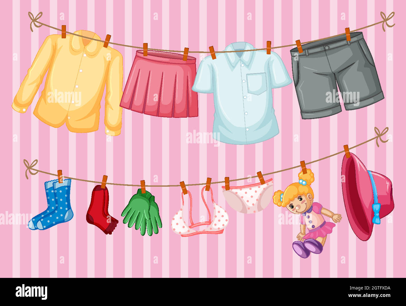 Clothes hanging on pink background Stock Vector
