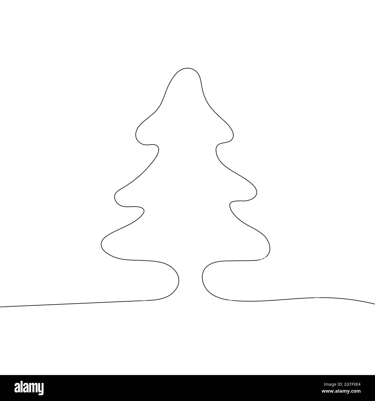 Stylized cute tree. Continuous One Line Drawing. Outline style. Vector illustration for decor, greeting cards, posters, prints for clothes, emblems. Stock Vector