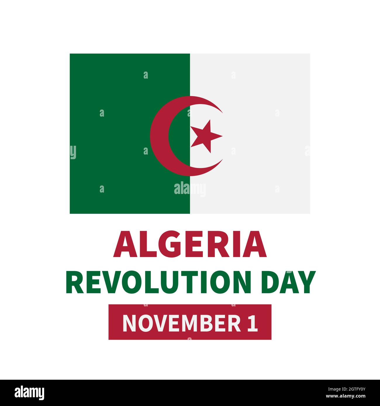 Algeria Revolution Day lettering with flag. National holiday celebrate on November 1. Easy to edit vector template for typography poster banner, flyer Stock Vector