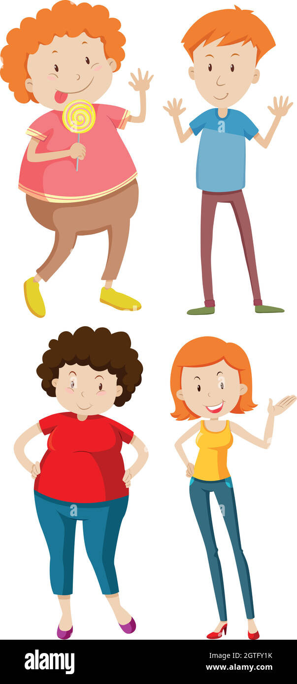 Four people in different sizes Stock Vector