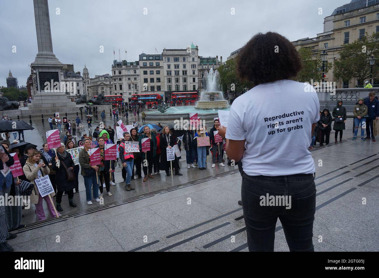 London, UK. 02nd Oct, 2021. Abortion Rights count attacks by anti-abortion in Trafalgar square march to US embassy, London, UK. 2 October 2021. Credit: Picture Capital/Alamy Live News Stock Photo