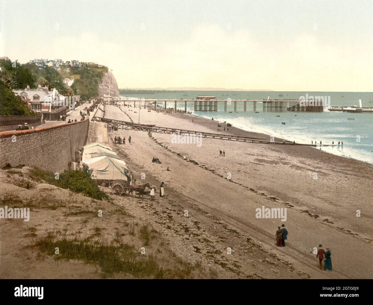 Vintage colour photo circa 1900 of the original Penarth Pier in the town of Penarth, Vale of Glamorgan, South Wales. . The pier opened in 1898 and is still open to the public Stock Photo