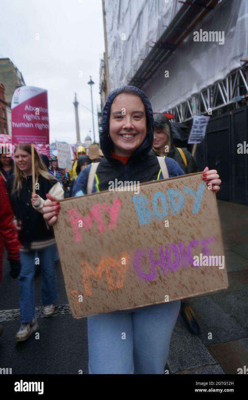 London, UK. 02nd Oct, 2021. Abortion Rights count attacks by anti-abortion in Trafalgar square march to US embassy, London, UK. 2 October 2021. Credit: Picture Capital/Alamy Live News Stock Photo