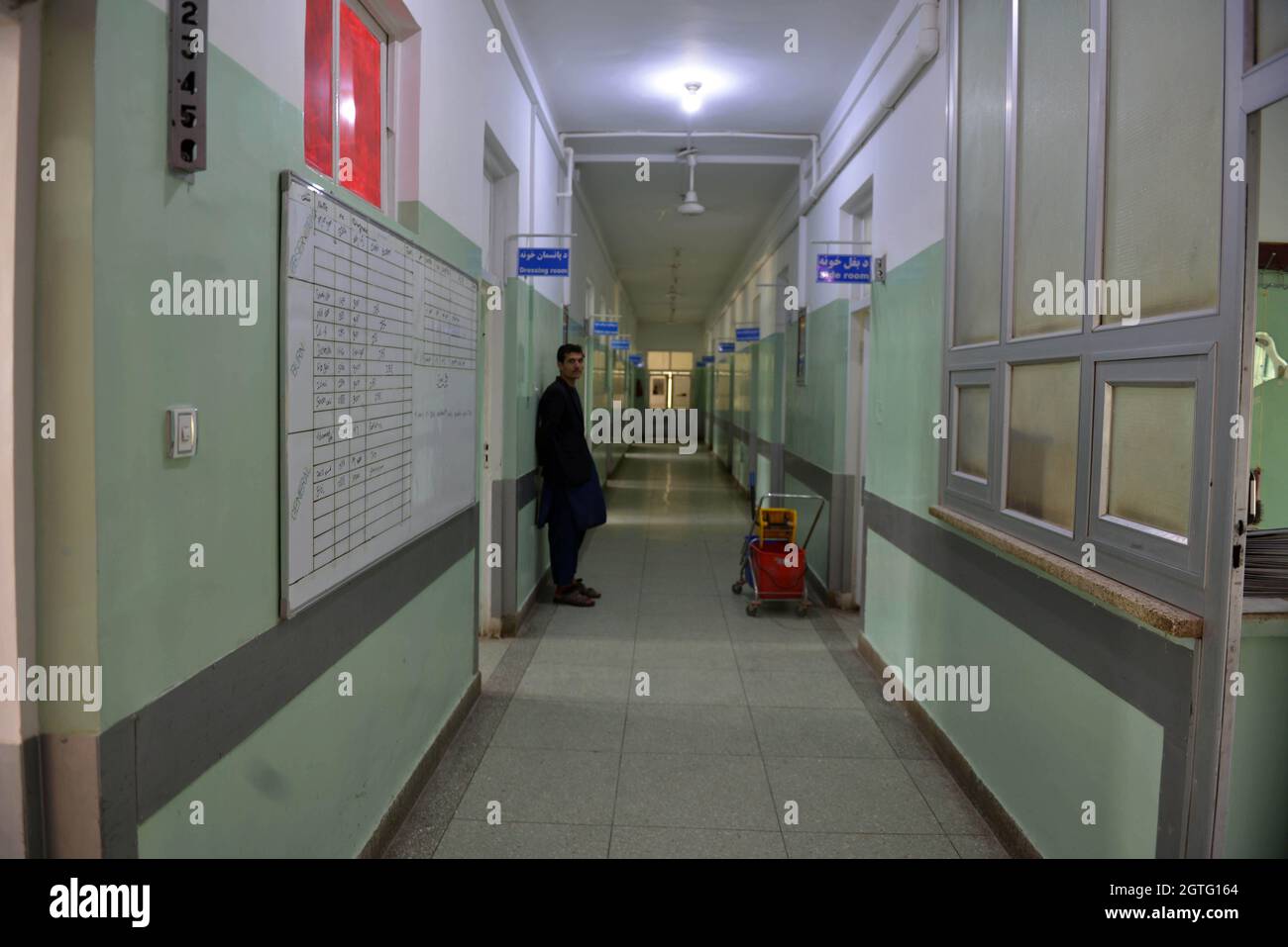 Kandahar. 30th Sep, 2021. Photo taken on Sept. 30, 2021 shows a hallway of the Mirwais Regional Hospital in Kandahar city, southern Afghanistan. TO GO WITH 'Feature: China-built hospital gives patients hope amid Afghanistan's strained health system' Credit: Sanaullah Seiam/Xinhua/Alamy Live News Stock Photo