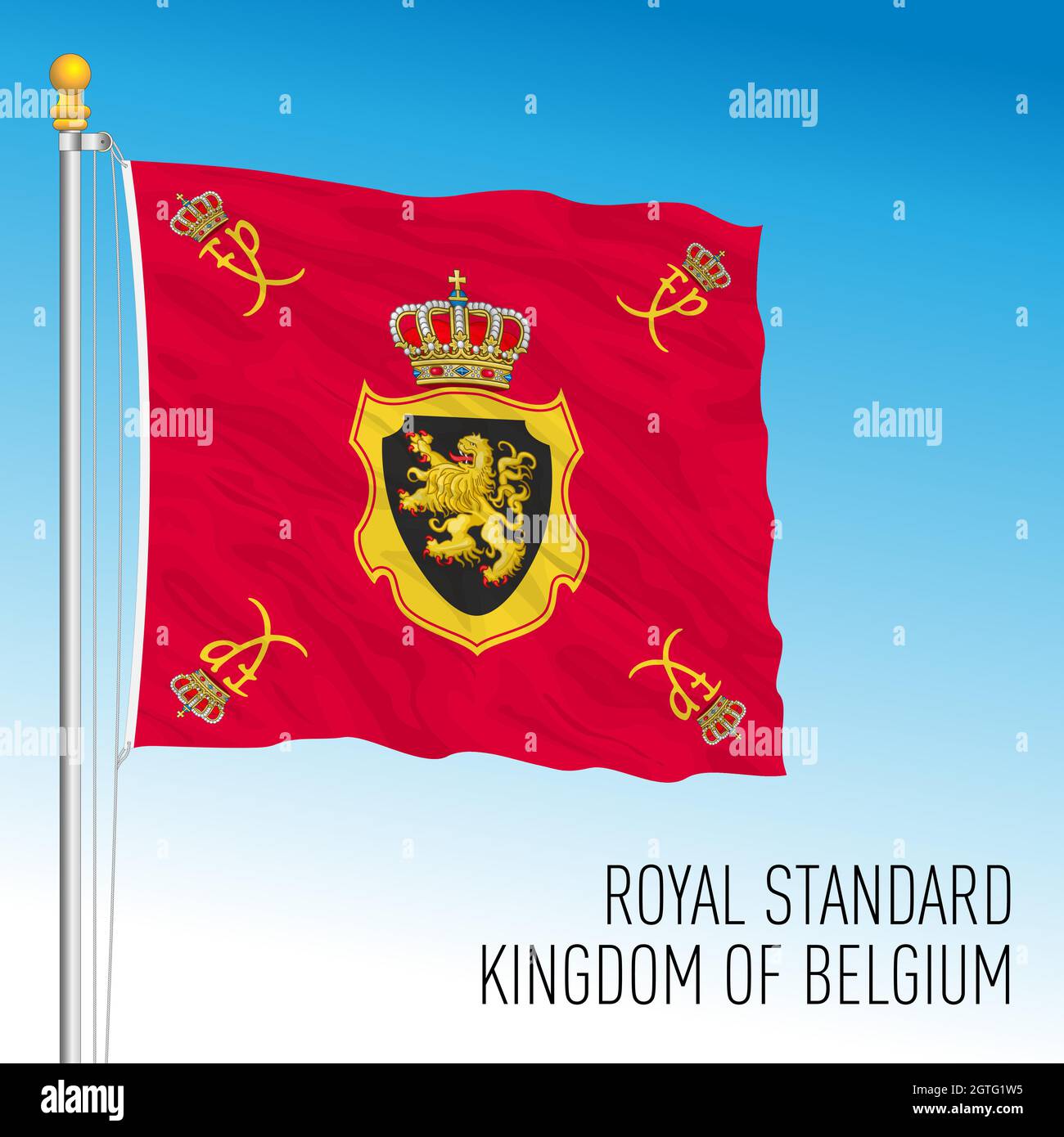 Royal Standard of Kingdom of Belgium flag, Europe, vector illustration Stock Vector