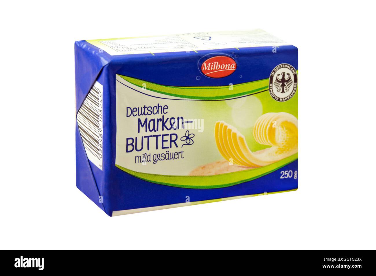 Hamburg, Germany August 1, 2021 German Milbona Markenbutter butter