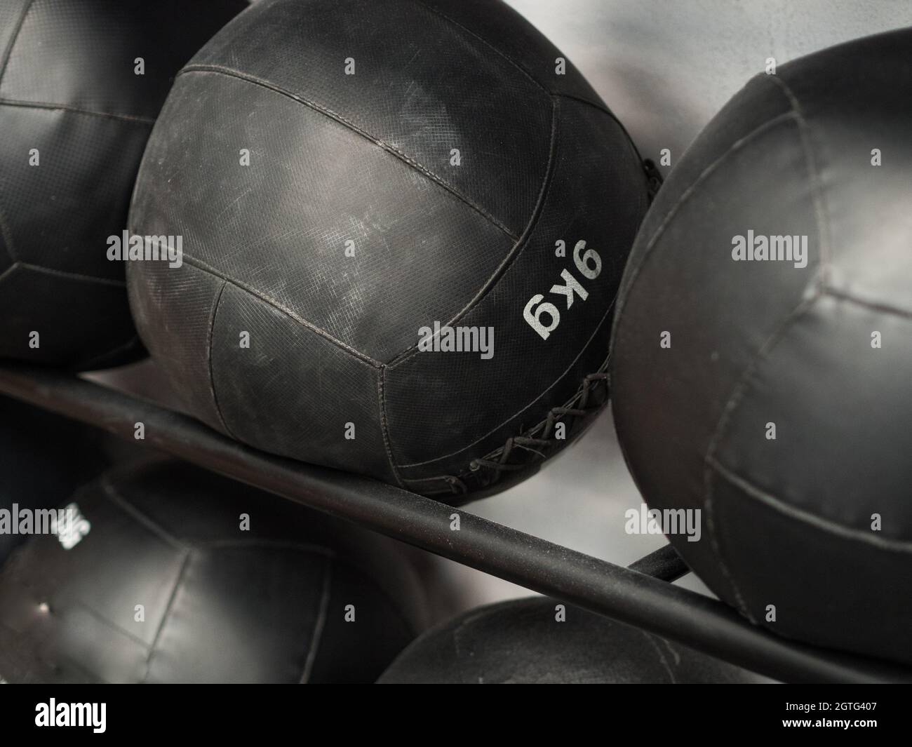 Black Heavy Balls In A Gym Stock Photo Alamy