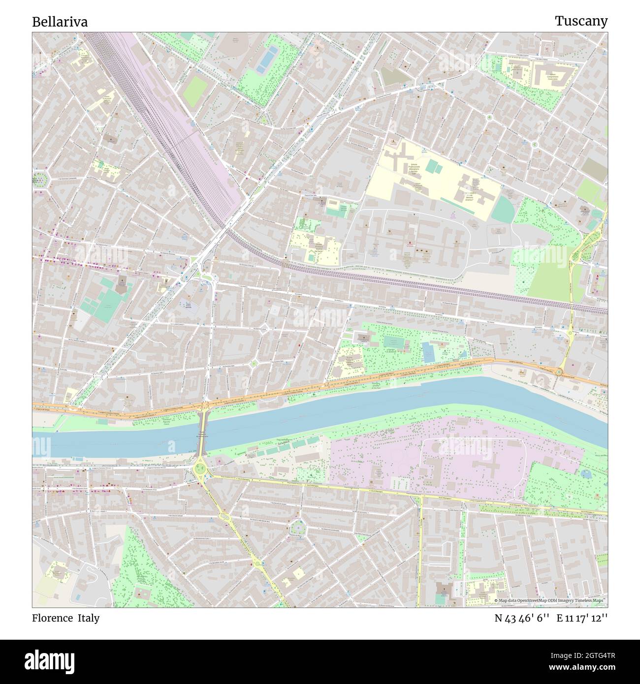 Bellariva, Florence, Italy, Tuscany, N 43 46' 6'', E 11 17' 12'', map,  Timeless Map published in 2021. Travelers, explorers and adventurers like  Florence Nightingale, David Livingstone, Ernest Shackleton, Lewis and Clark