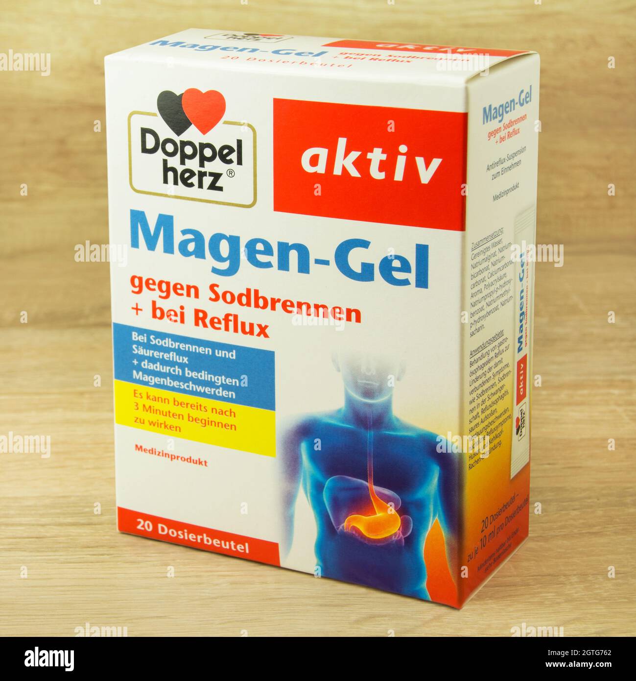 Hamburg, Germany - August 1, 2021: German Doppelherz aktiv Magen-gel  Sodbrennen Reflux on wooden background background Stock Photo - Alamy