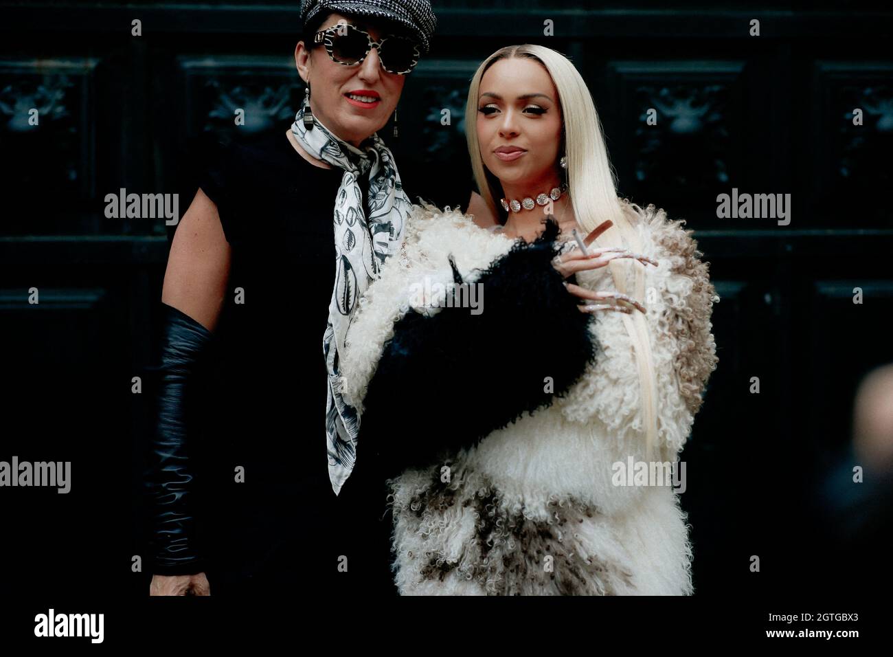Paris, France. 01st Oct, 2021. Street style, Rossy de Palma and Bad Gyal  arriving at Loewe Spring Summer 2022 show, held at Garde Republicaine,  Paris, France, on Ocotber 1st, 2021. Photo by