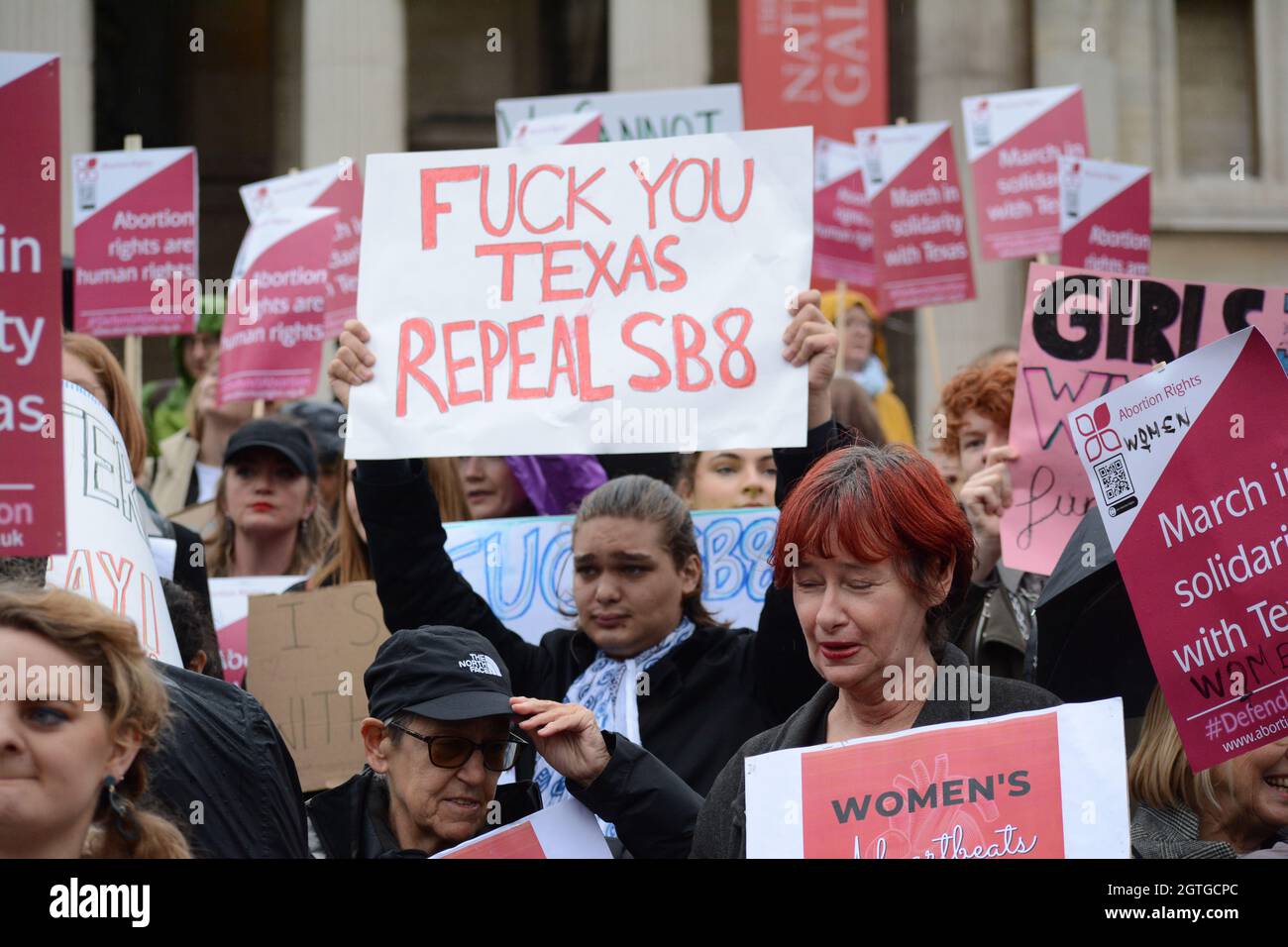 London, UK. 02nd Oct, 2021. Abortion Rights count attacks by anti-abortion in Trafalgar square march to US embassy, London, UK. 2 October 2021. Credit: Picture Capital/Alamy Live News Stock Photo