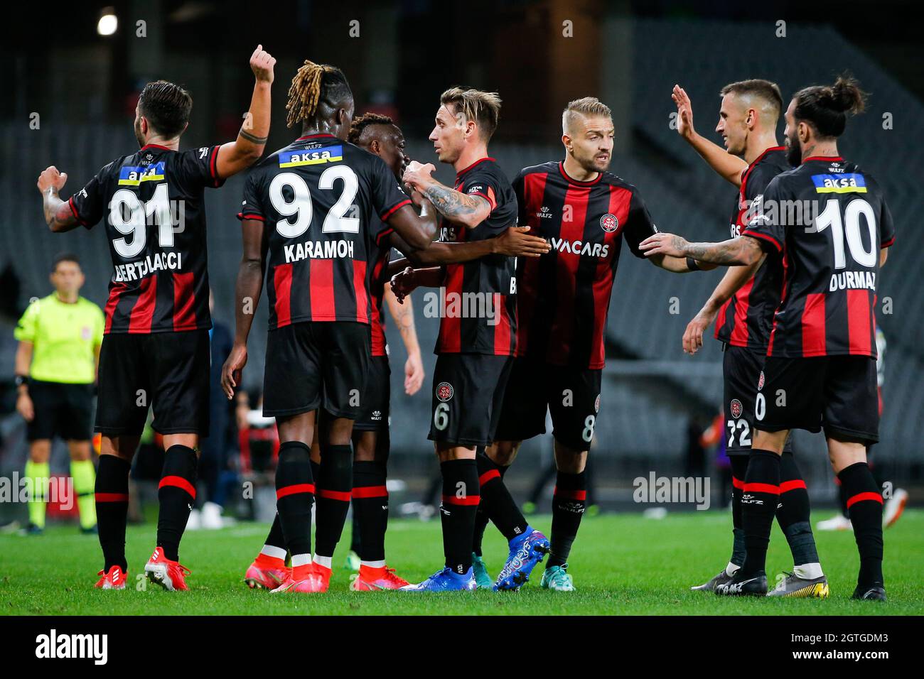 Istanbul, Turkey. 01st Oct, 2021. ISTANBUL, TURKEY - OCTOBER 1: Andrea Bertolacci of Karagumruk celebrates after scoring his sides second goal with Ahmed Musa of Karagumruk and Jure Balkovec of Karagumruk during the Super Lig match between Karagumruk and Basaksehir at Vefa Stadium on October 1, 2021 in Istanbul, Turkey (Photo by Orange Pictures) Credit: Orange Pics BV/Alamy Live News Stock Photo