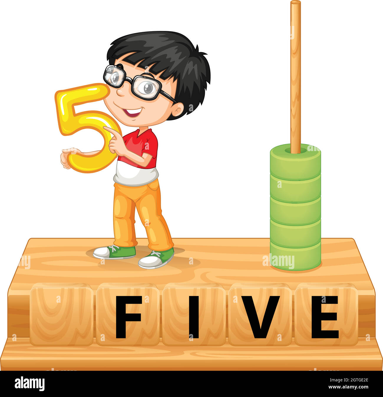 A boy holding number five Stock Vector