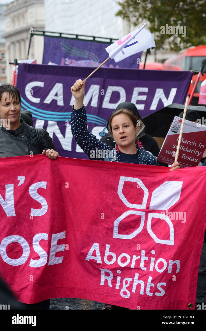 London, UK. 02nd Oct, 2021. Abortion Rights count attacks by anti-abortion in Trafalgar square march to US embassy, London, UK. 2 October 2021. Credit: Picture Capital/Alamy Live News Stock Photo