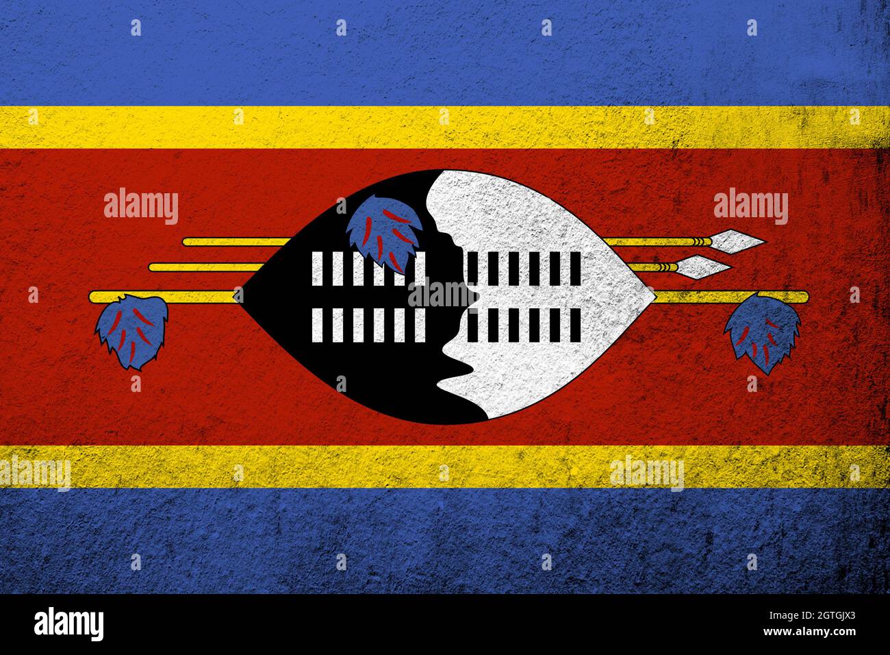 The Kingdom Of Eswatini Swaziland National Flag. Grunge Background Stock Photo