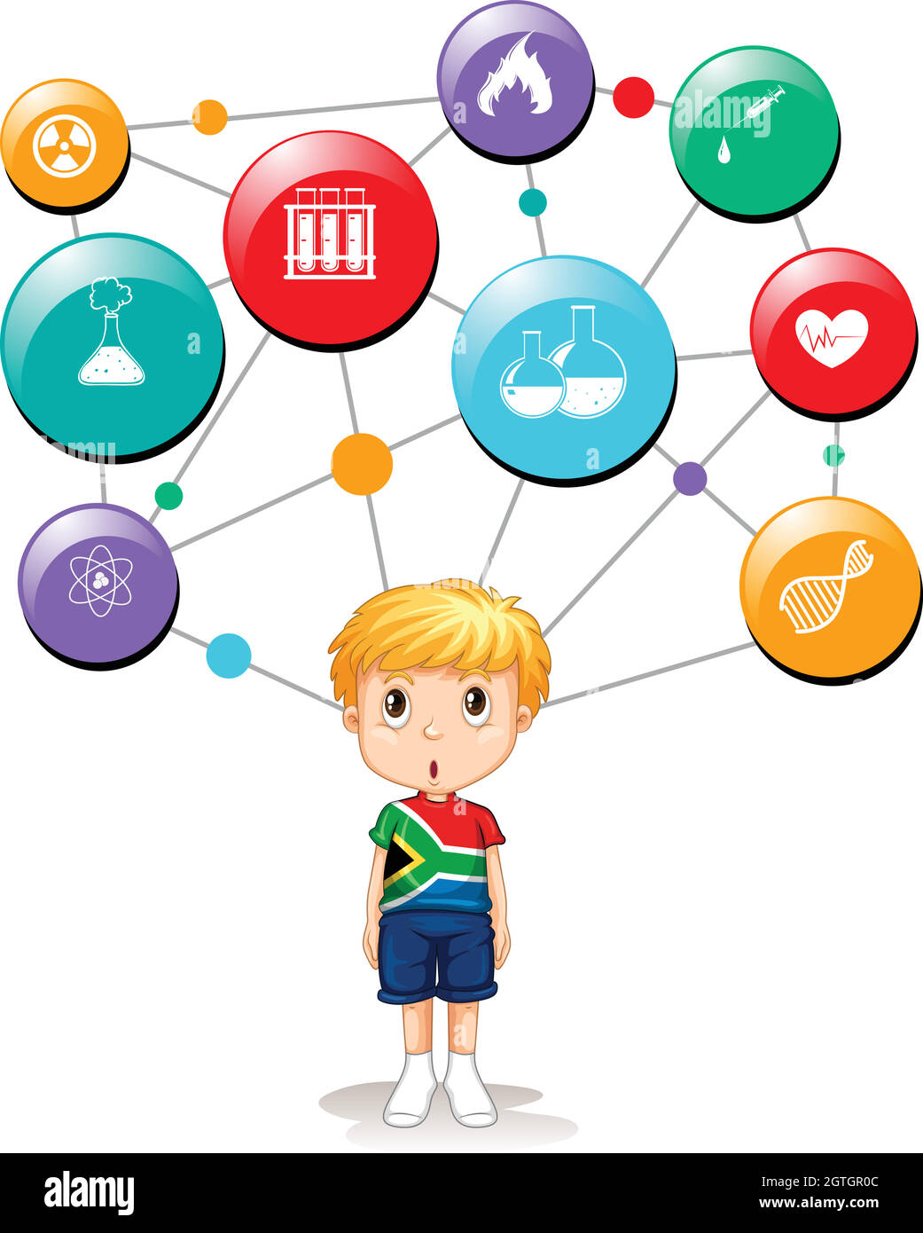 South African boy with science symbols Stock Vector