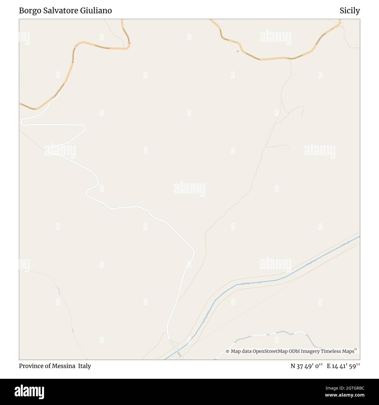 Borgo Salvatore Giuliano, Province of Messina, Italy, Sicily, N 37 49' 0'', E 14 41' 59'', map, Timeless Map published in 2021. Travelers, explorers and adventurers like Florence Nightingale, David Livingstone, Ernest Shackleton, Lewis and Clark and Sherlock Holmes relied on maps to plan travels to the world's most remote corners, Timeless Maps is mapping most locations on the globe, showing the achievement of great dreams Stock Photo