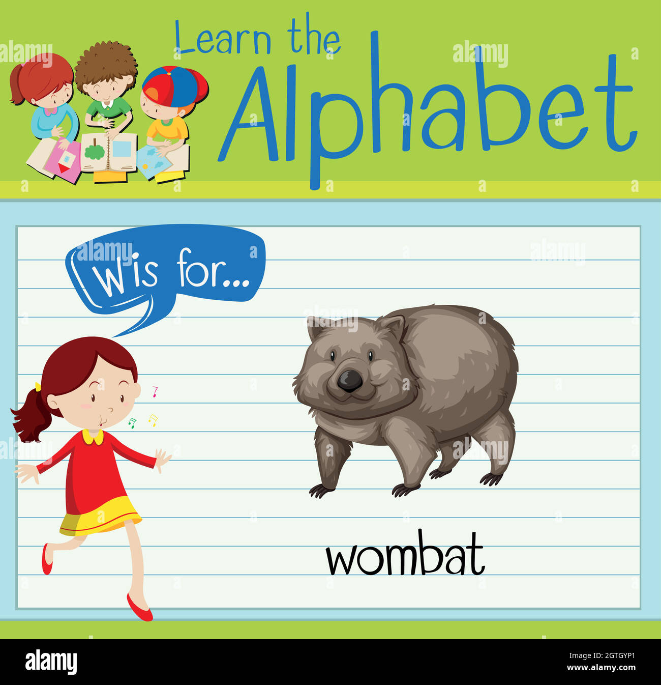 Flashcard letter w is for wombat stock vector image art alamy