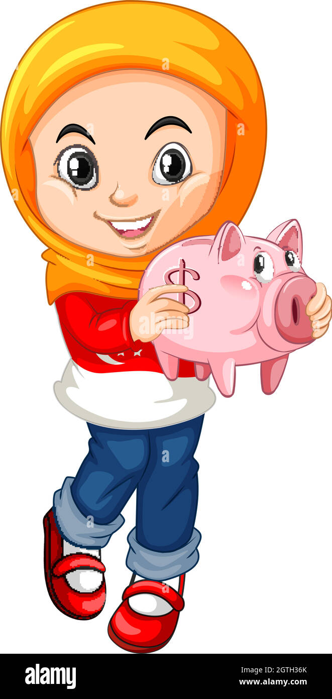 Little girl holding piggy bank Stock Vector Image & Art - Alamy