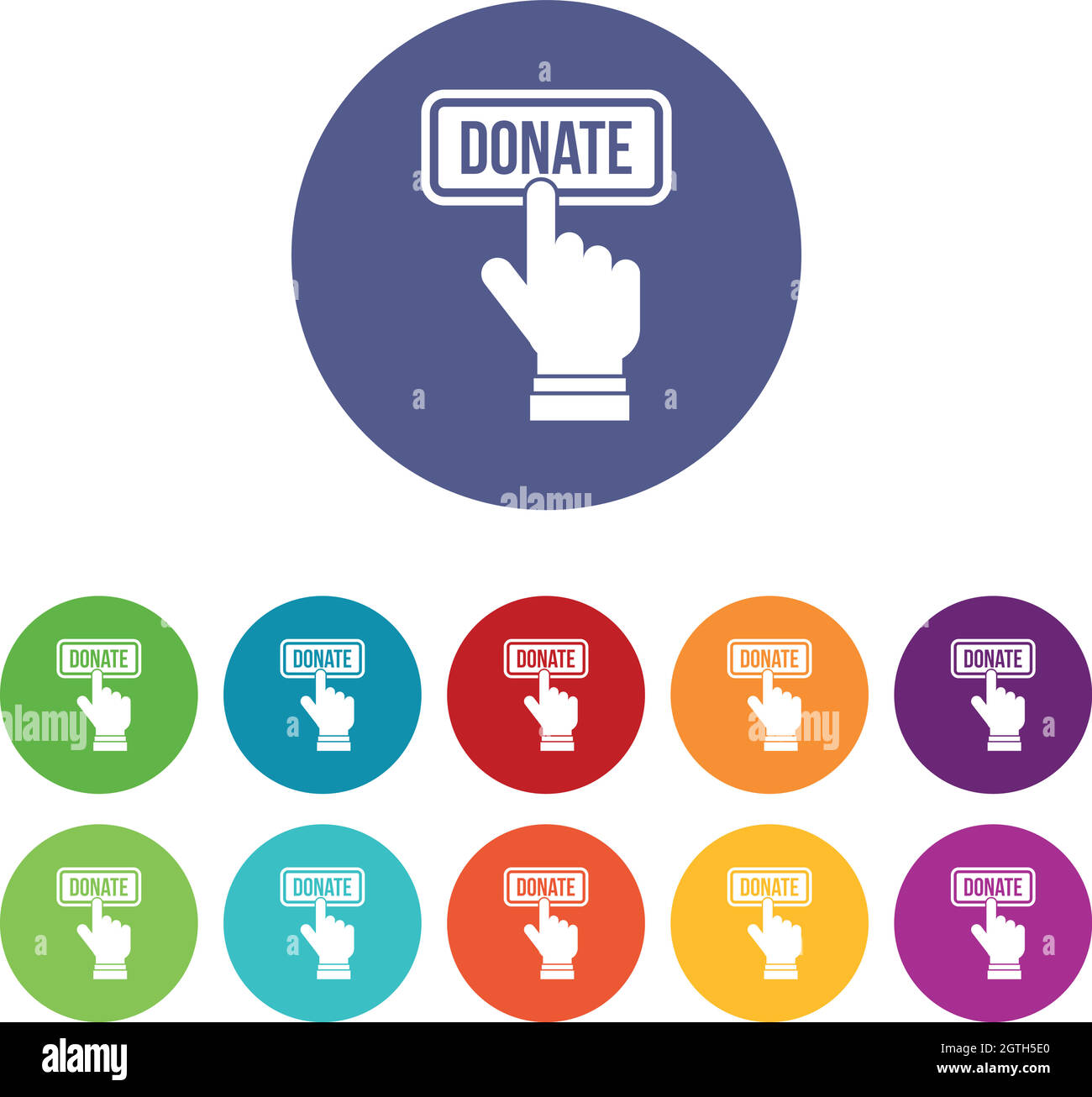 Hand presses button to donate set icons Stock Vector