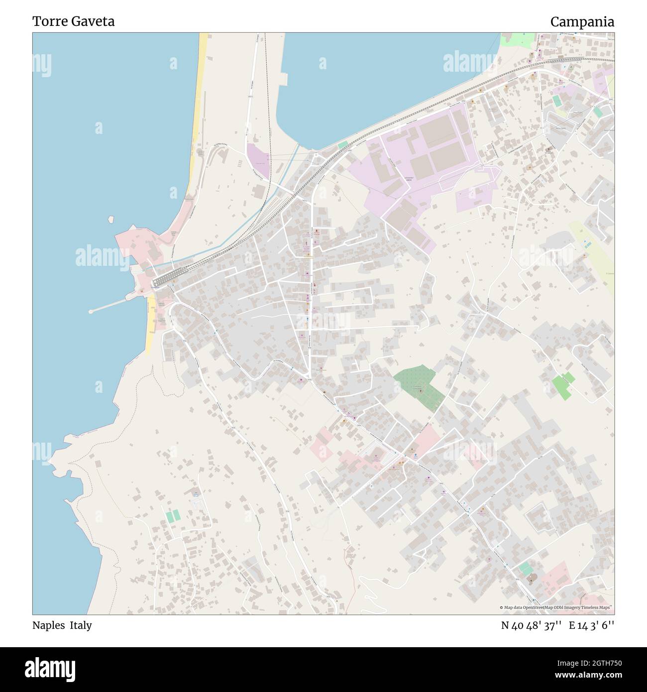 Torre Gaveta, Naples, Italy, Campania, N 40 48' 37'', E 14 3' 6'', map, Timeless Map published in 2021. Travelers, explorers and adventurers like Florence Nightingale, David Livingstone, Ernest Shackleton, Lewis and Clark and Sherlock Holmes relied on maps to plan travels to the world's most remote corners, Timeless Maps is mapping most locations on the globe, showing the achievement of great dreams Stock Photo