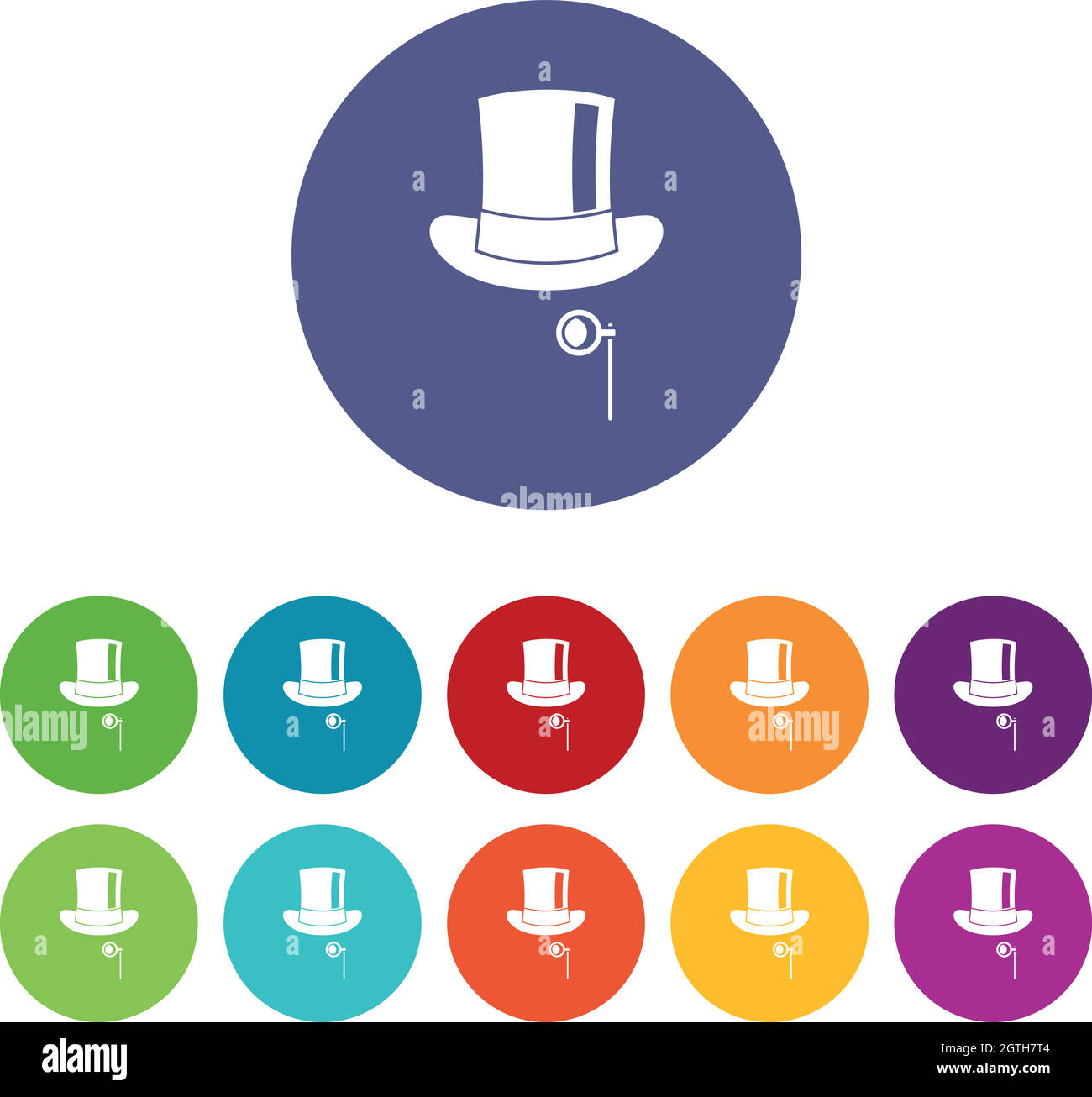 Hat with monocle set icons Stock Vector