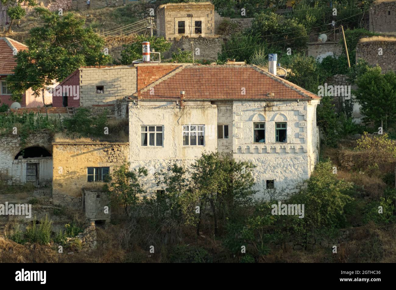 rural architecture in turkey country stone whitewashed palace in central Anatolia Stock Photo