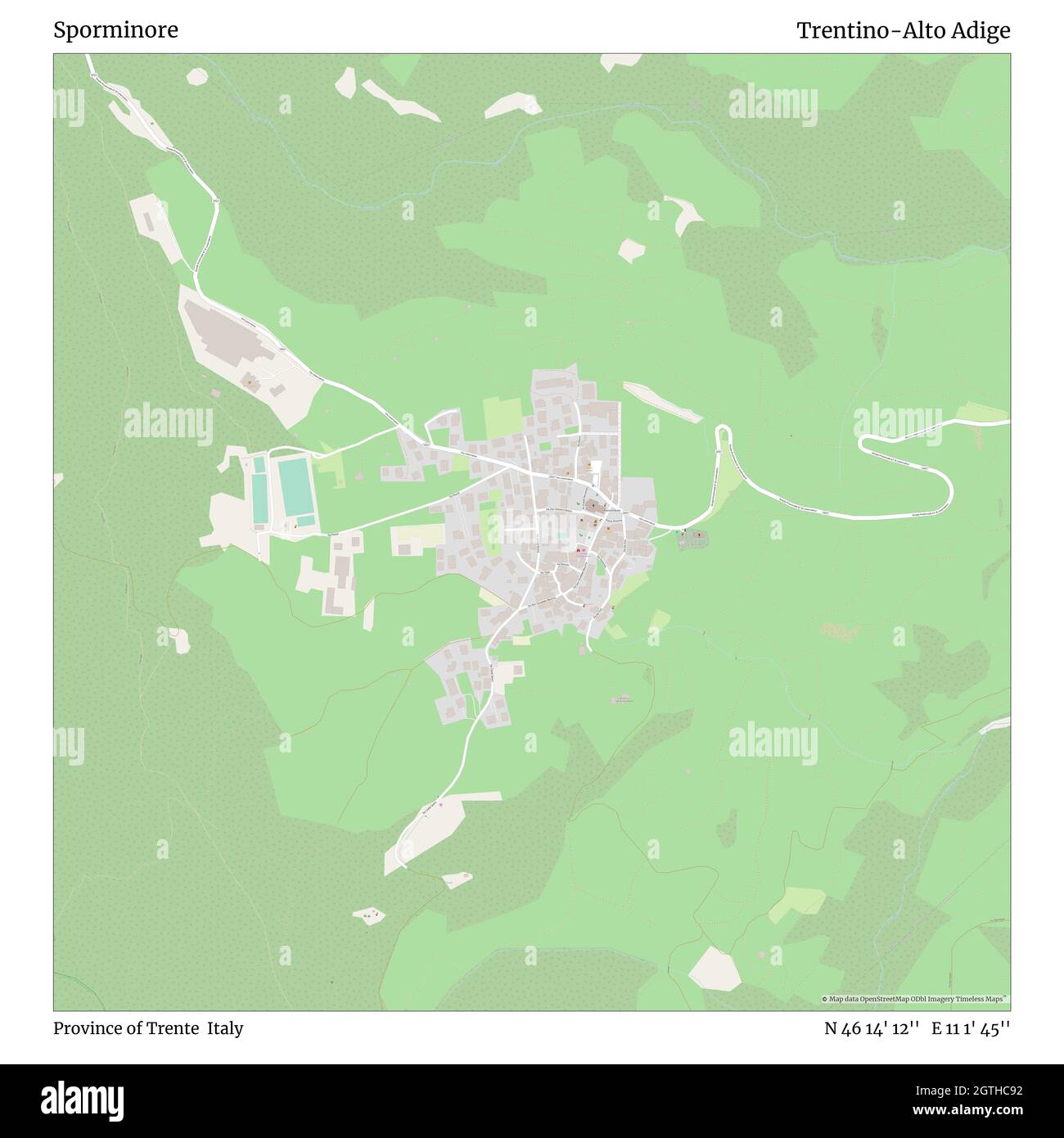 Sporminore, Province of Trente, Italy, Trentino-Alto Adige, N 46 14' 12'', E 11 1' 45'', map, Timeless Map published in 2021. Travelers, explorers and adventurers like Florence Nightingale, David Livingstone, Ernest Shackleton, Lewis and Clark and Sherlock Holmes relied on maps to plan travels to the world's most remote corners, Timeless Maps is mapping most locations on the globe, showing the achievement of great dreams Stock Photo