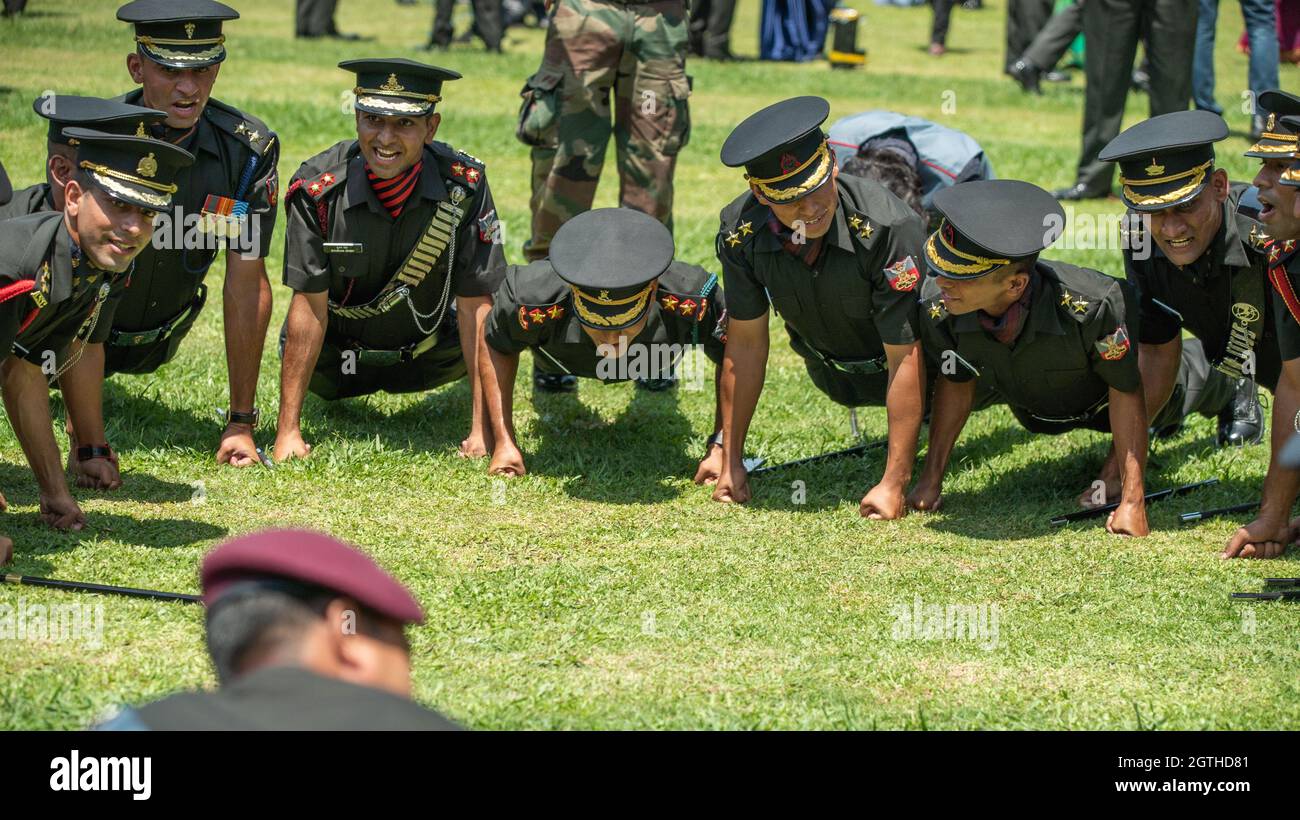 Dehradun, Uttarakhand India August 15, 2021. Indian army officers celebrate after passing out a parade at Indian Military Academy IMA.  Stock Photo