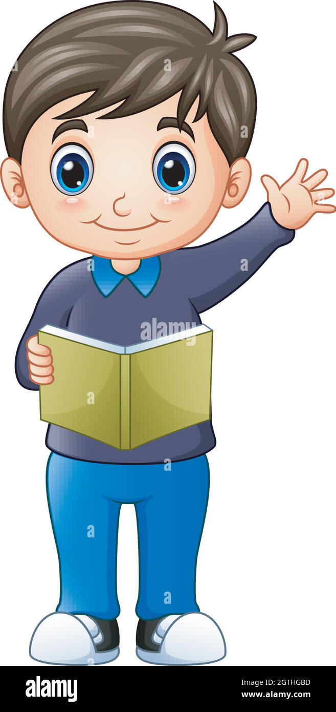Happy little boy standing and holding a book Stock Vector Image & Art ...