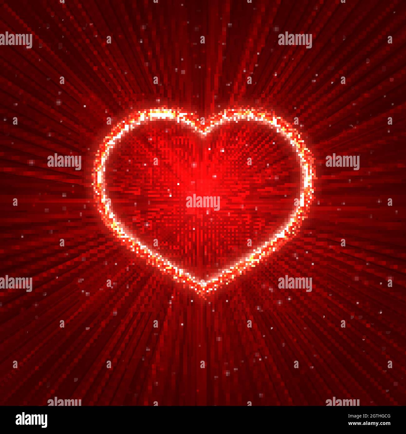 Sparkling heart on red abstract glowing background Vector illustration ...