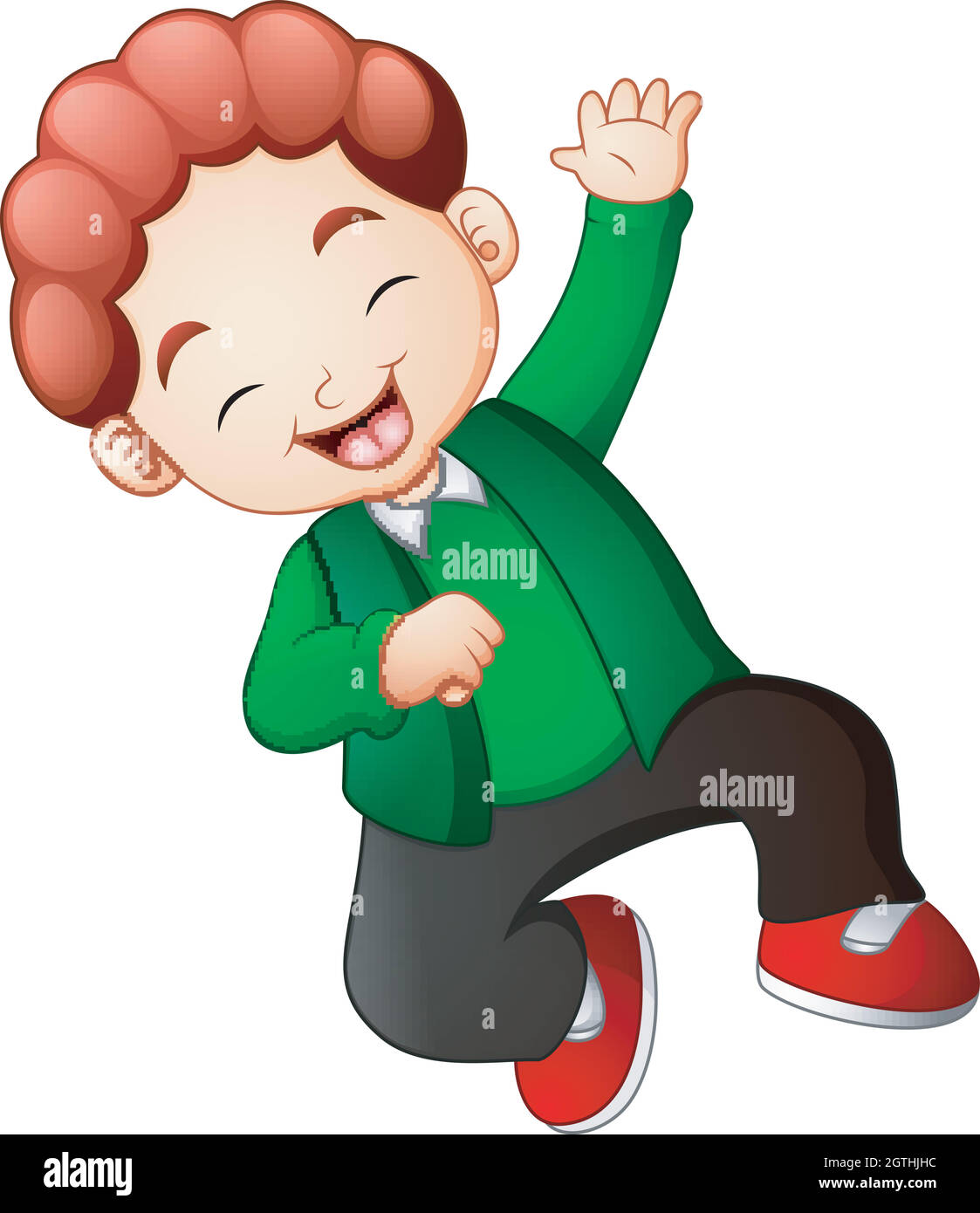 Happy boy jumping in green clothes Stock Vector