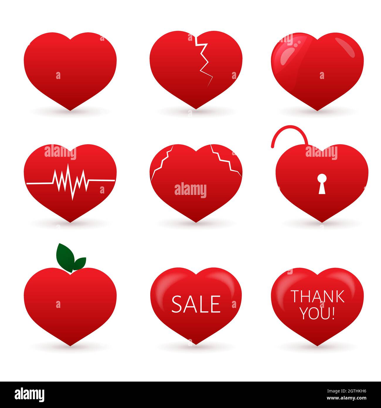 Set of nine red hearts isolated on white background. . Valentine s day ...