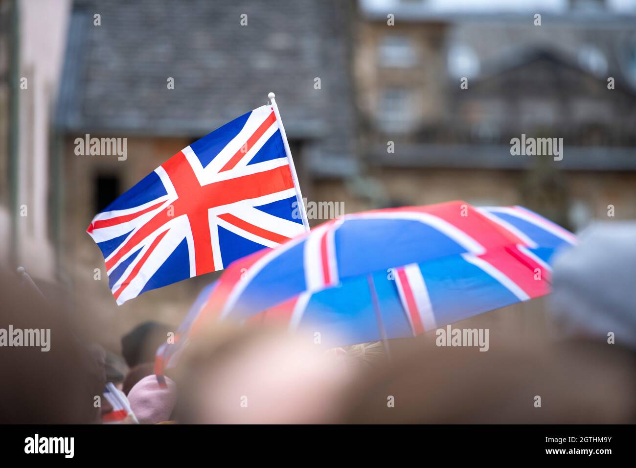 Edinburgh, Scotland, UK. 2nd Oct, 2021. PICTURED: Her Majesty The Queen officially opens the Scottish Parliament with a heavy police presence along with numerous security forces and the British Army standing guard. The streets were lined with well wishers some seen waving Union Jack flags and people taking pictures on their camera phones. Charles and Camilla then departed by the royal helicopter. Credit: Colin Fisher/Alamy Live News Stock Photo