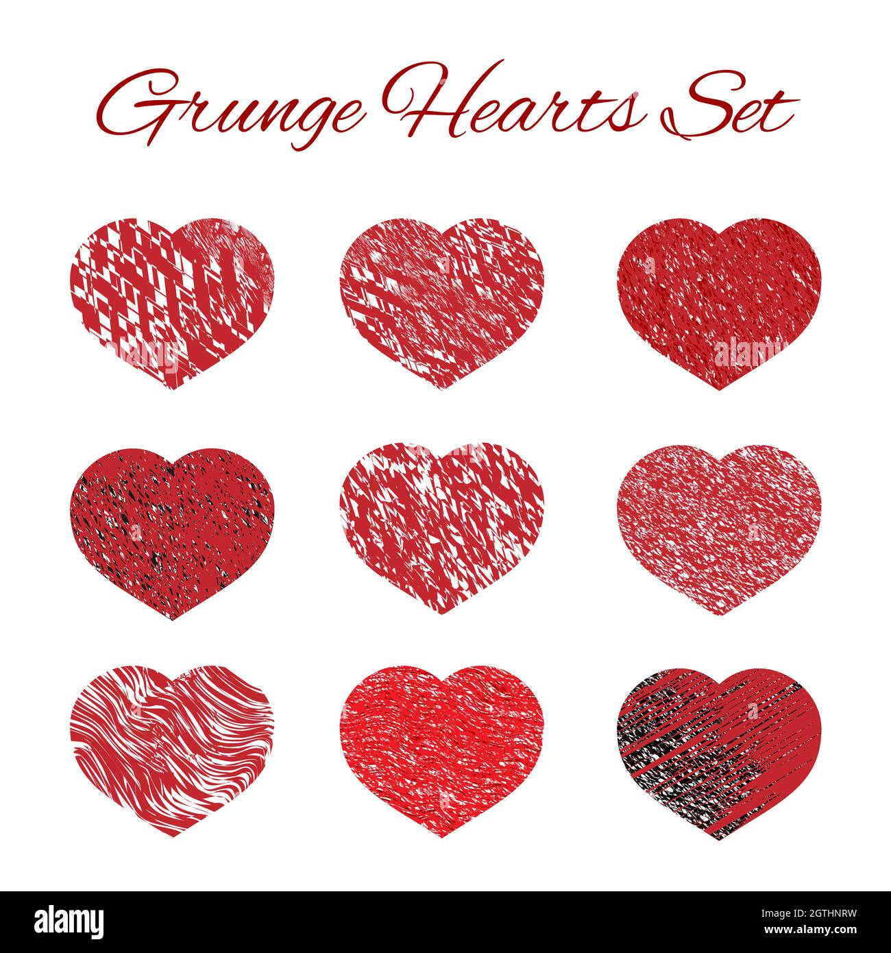 Set of nine grunge heart icons set. Love symbol vector illustration ...