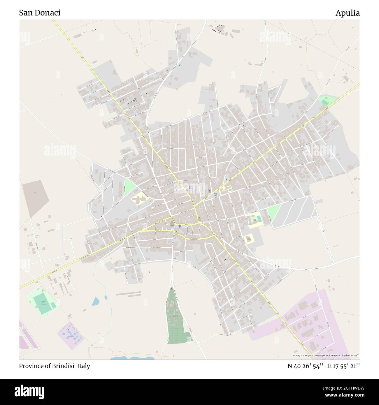 San Donaci, Province of Brindisi, Italy, Apulia, N 40 26' 54'', E 17 55'  21'', map, Timeless Map published in 2021. Travelers, explorers and  adventurers like Florence Nightingale, David Livingstone, Ernest Shackleton,