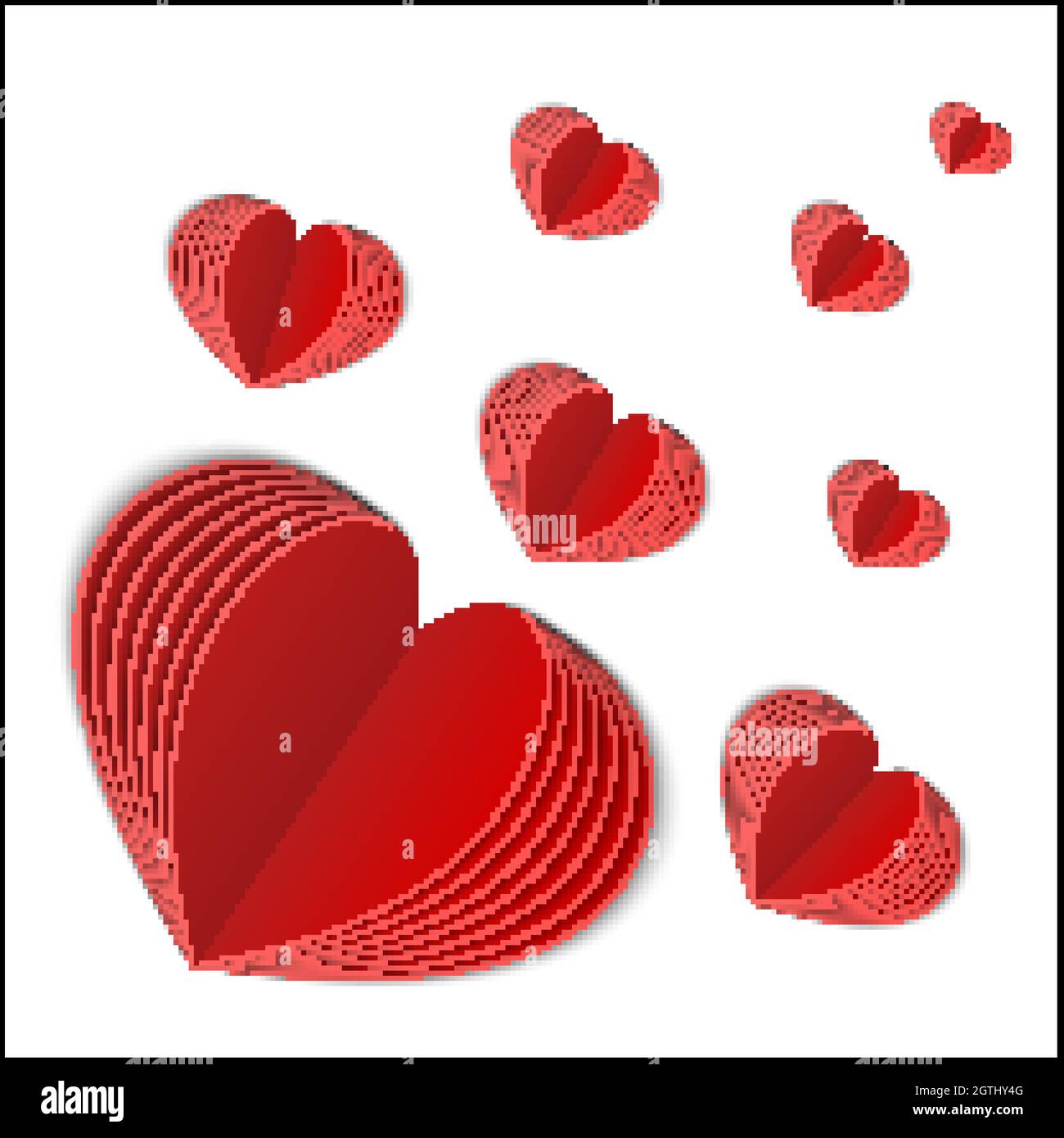 Realistic 3d folded paper hearts. Flying red hearts isolated on white ...