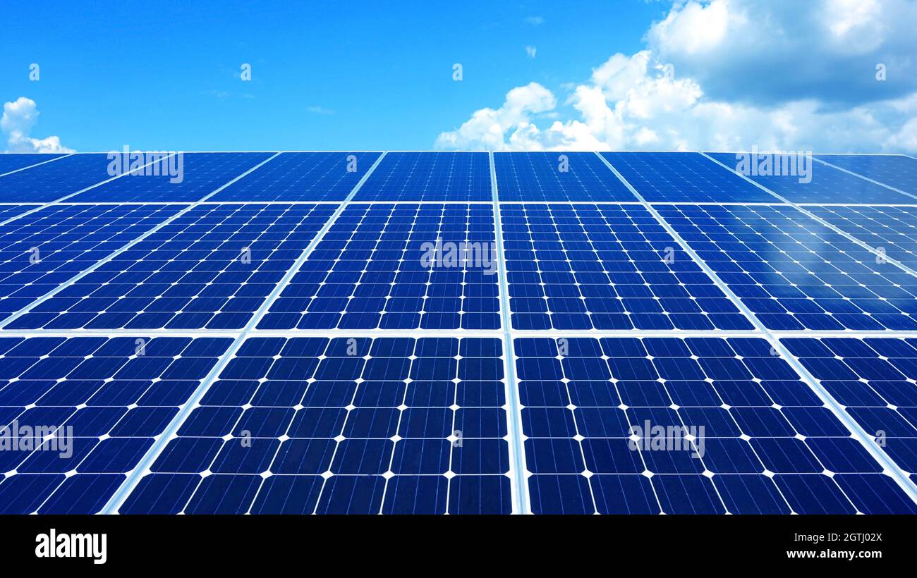 Solar Cell Rooftop Pv Power On Sunny Clear Blue Sky Sustainable Energy Green Power Generation Stock Photo Alamy