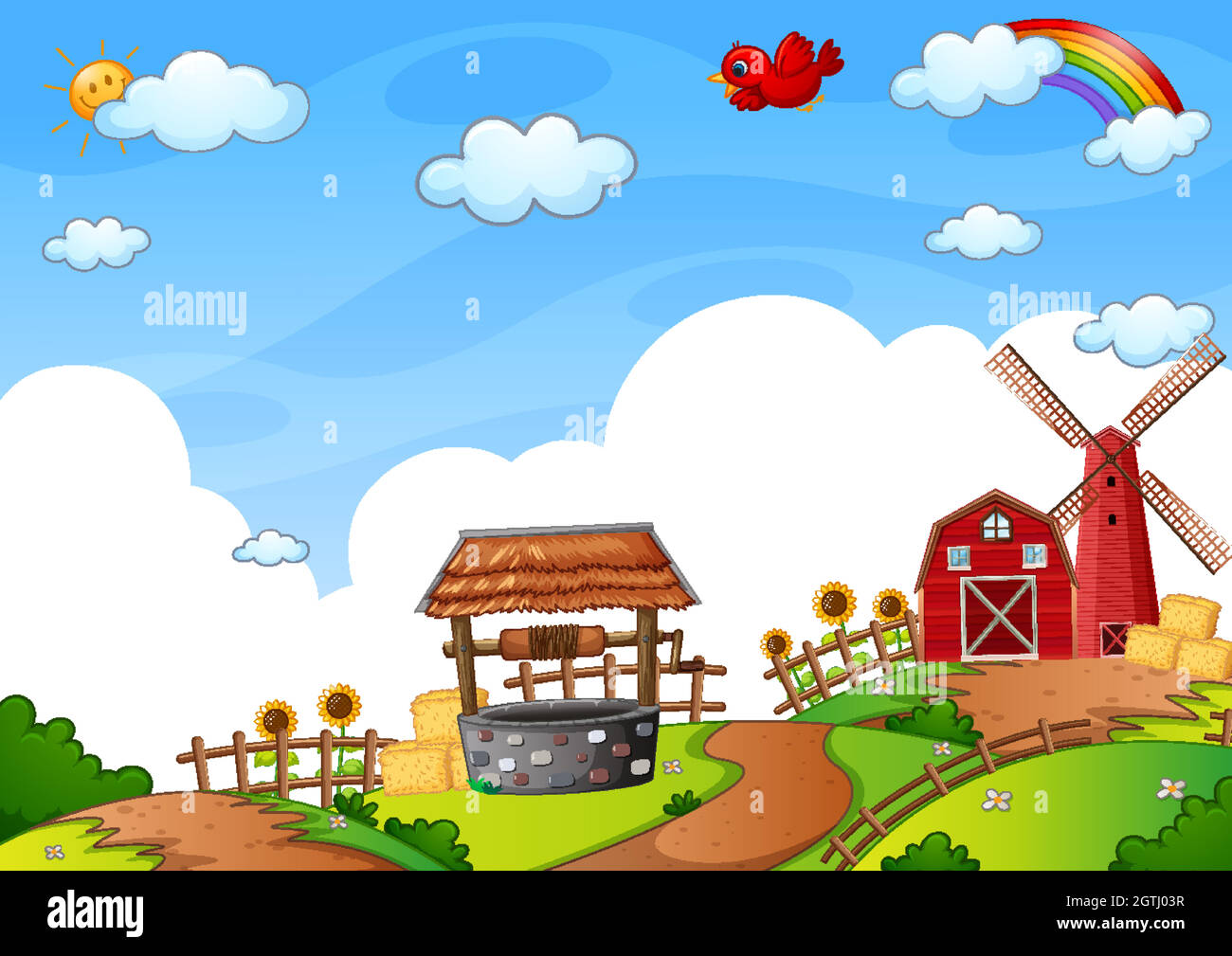 Red barn and windmill in the nature scene Stock Vector Image & Art - Alamy