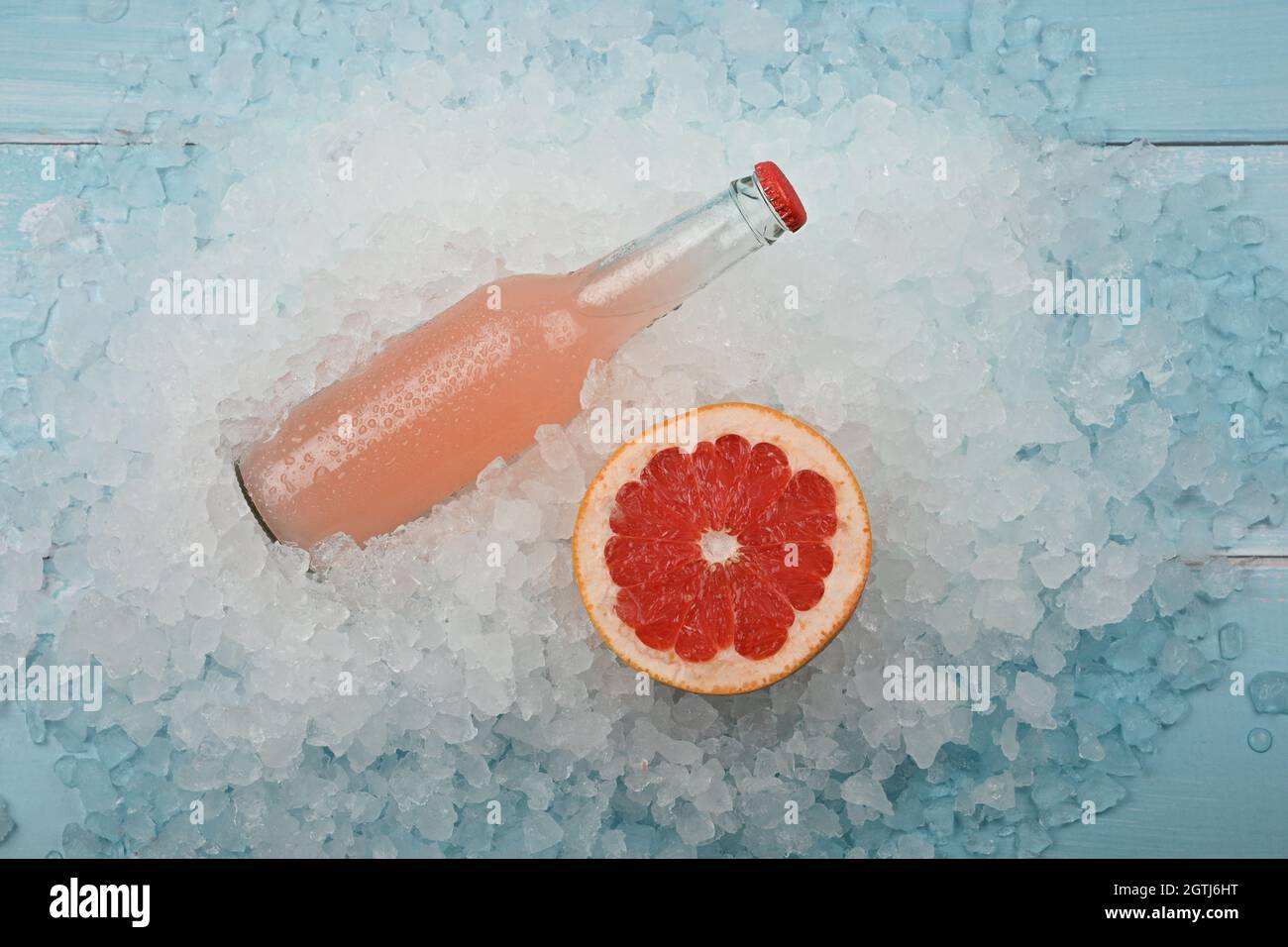 High Angle View Juice With Grapefruit Stock Photo