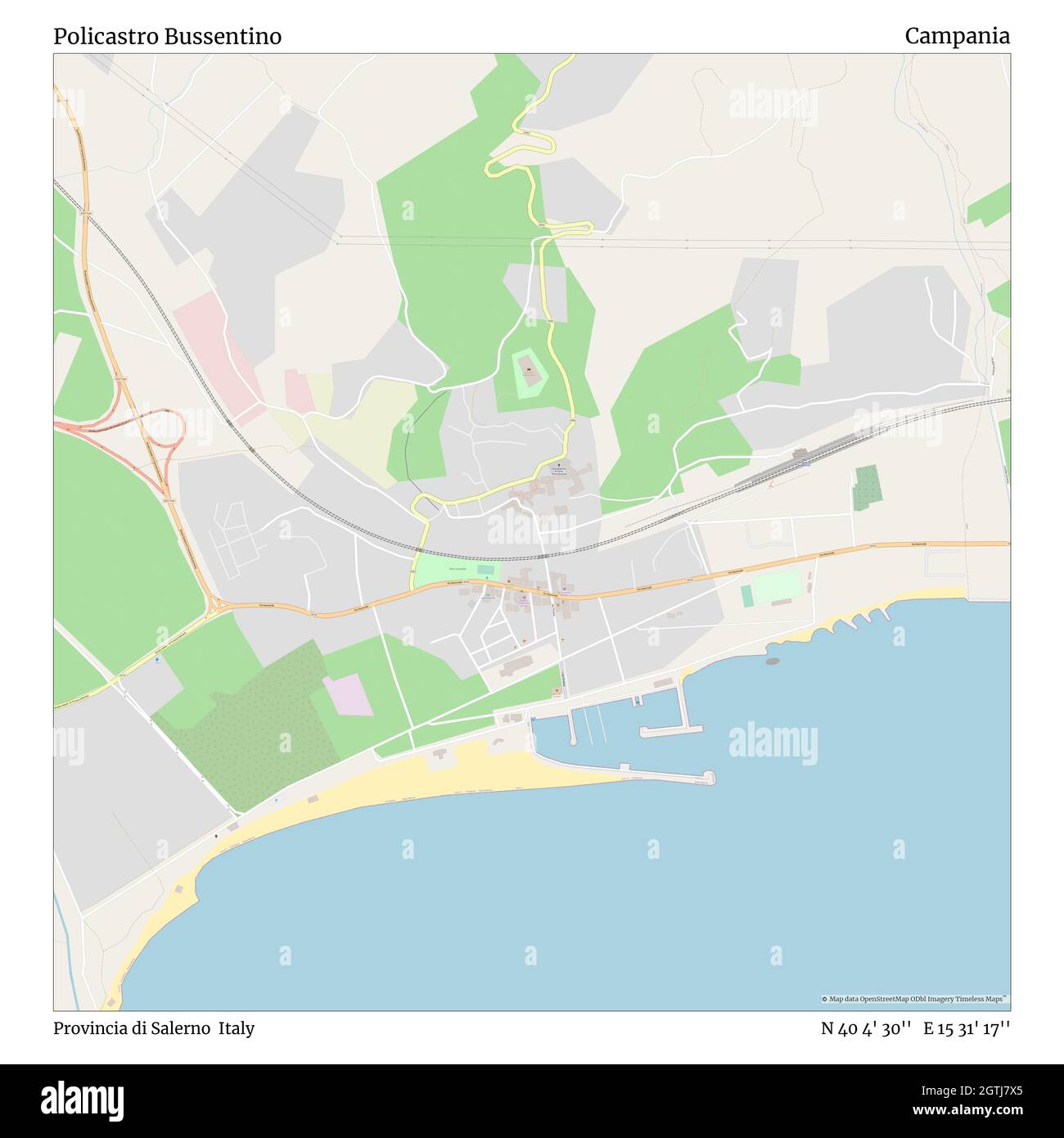 Policastro Bussentino, Provincia di Salerno, Italy, Campania, N 40 4' 30'',  E 15 31' 17'', map, Timeless Map published in 2021. Travelers, explorers  and adventurers like Florence Nightingale, David Livingstone, Ernest  Shackleton,