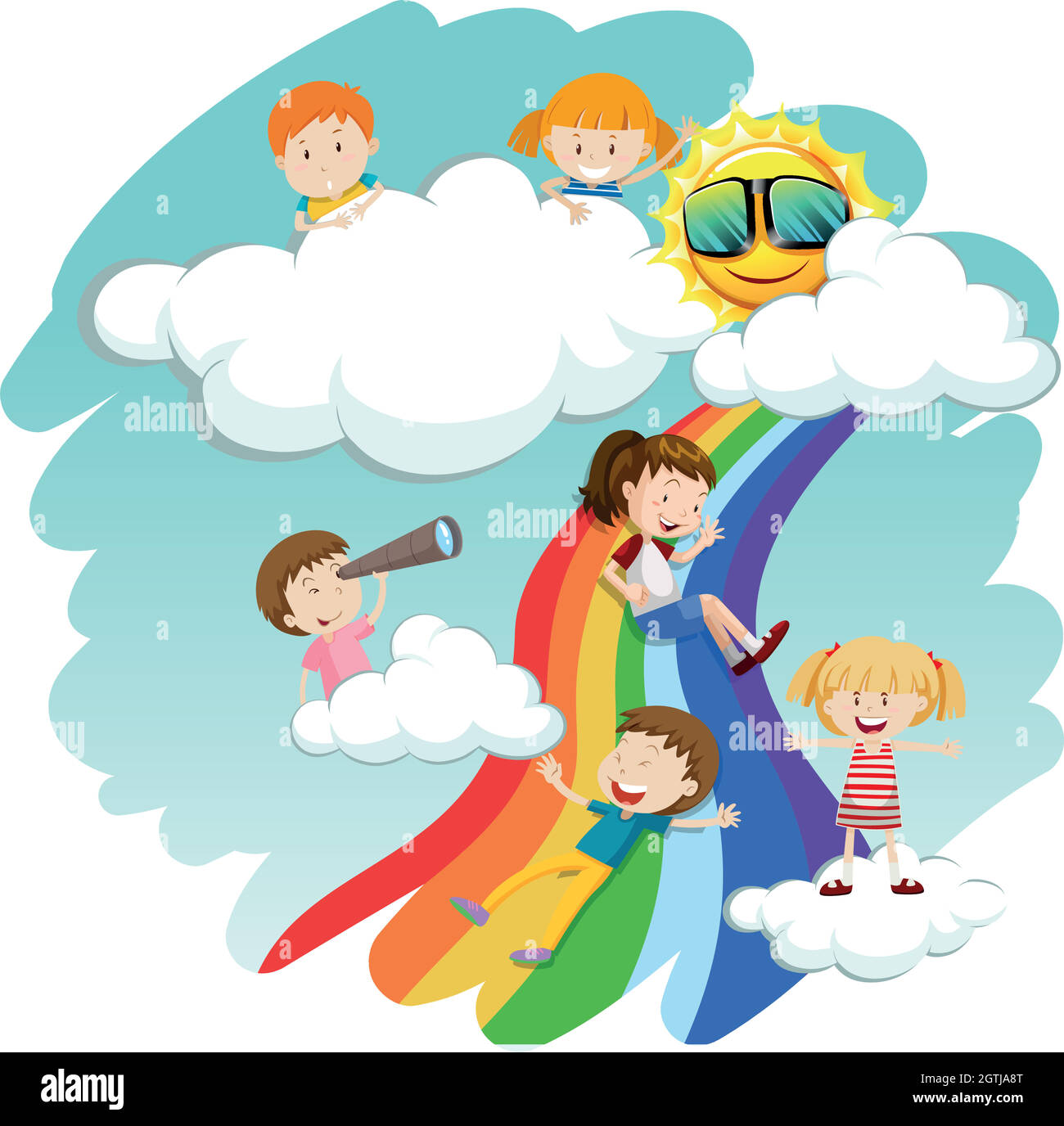 Children sliding down the rainbow Stock Vector Image & Art Alamy