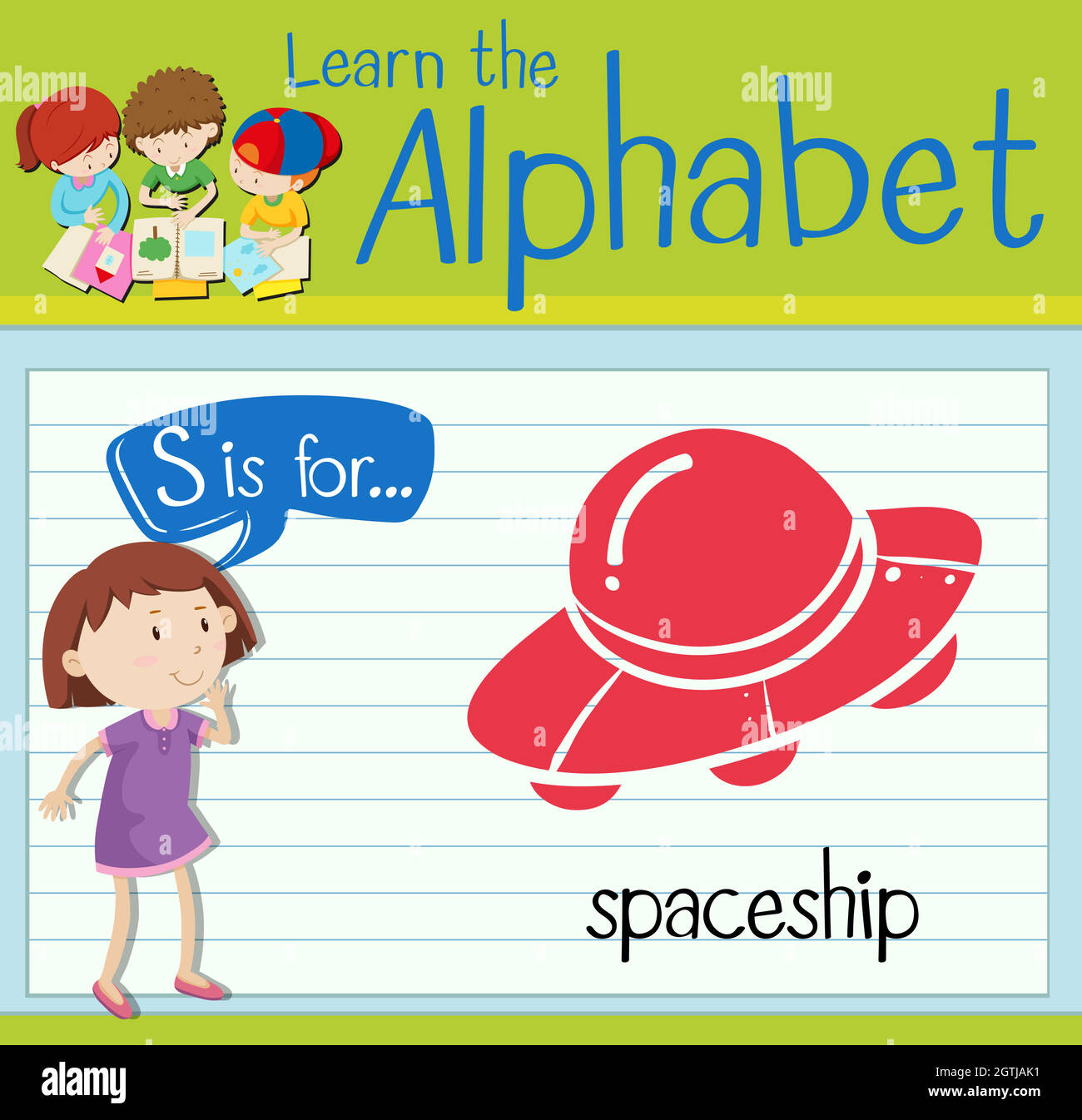 Flashcard letter S is for spaceship Stock Vector