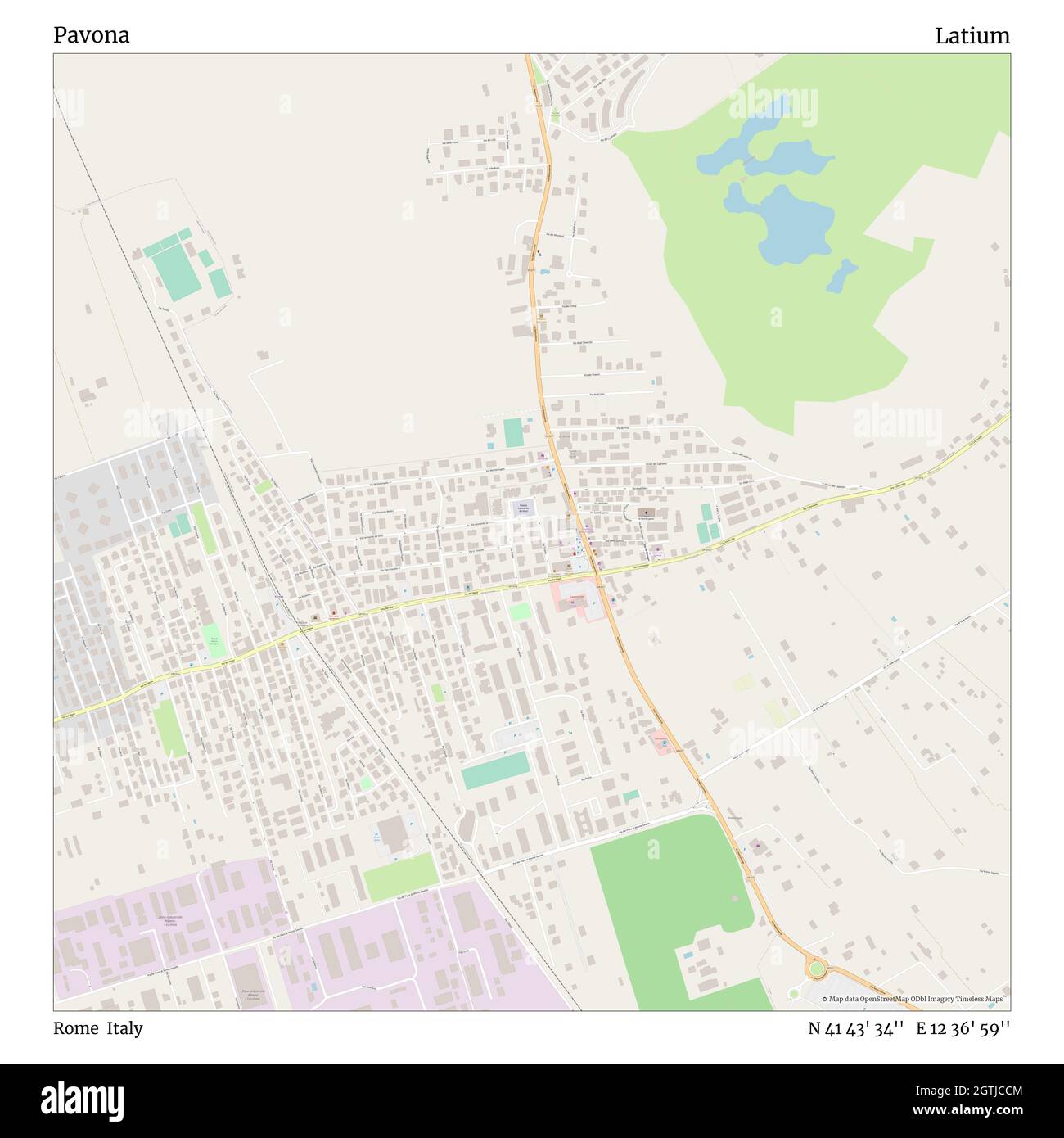 Pavona, Rome, Italy, Latium, N 41 43' 34'', E 12 36' 59'', map, Timeless Map published in 2021. Travelers, explorers and adventurers like Florence Nightingale, David Livingstone, Ernest Shackleton, Lewis and Clark and Sherlock Holmes relied on maps to plan travels to the world's most remote corners, Timeless Maps is mapping most locations on the globe, showing the achievement of great dreams Stock Photo