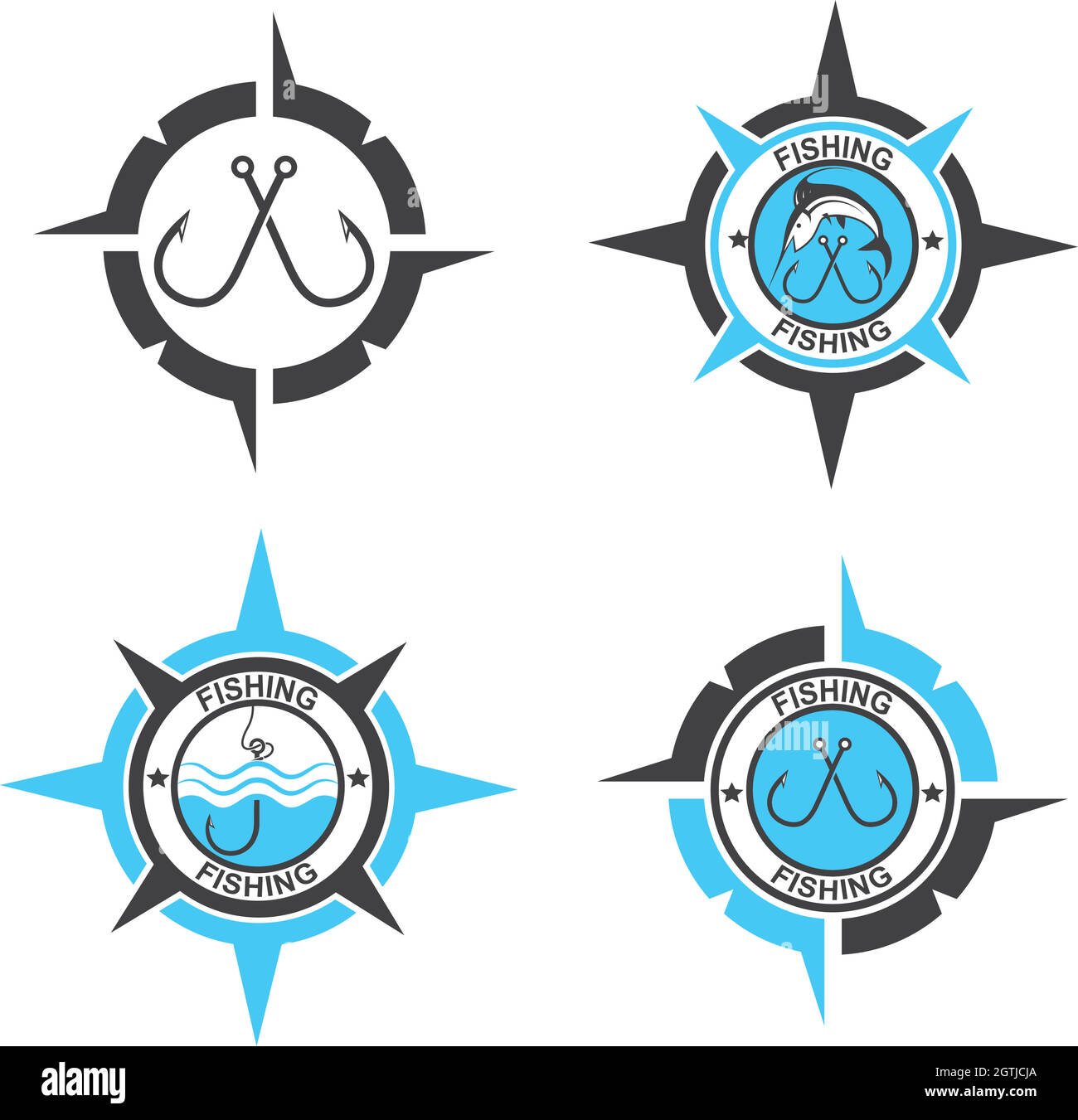 fishing hook logo icon vector compass concept illustration Stock