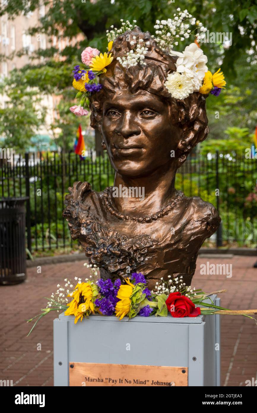 Marsha P Johnson transgender statue in Christopher Park in Stock Photo