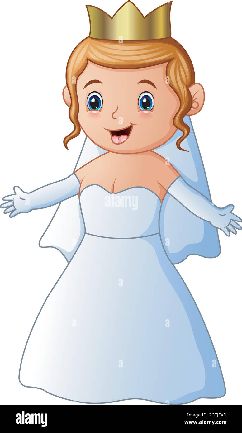 Happy young bride wearing wedding gown and veil Stock Vector