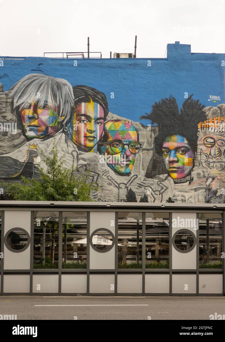 Public wall mural in front of the Empire Diner in Chelsea Manhattan NYC Stock Photo