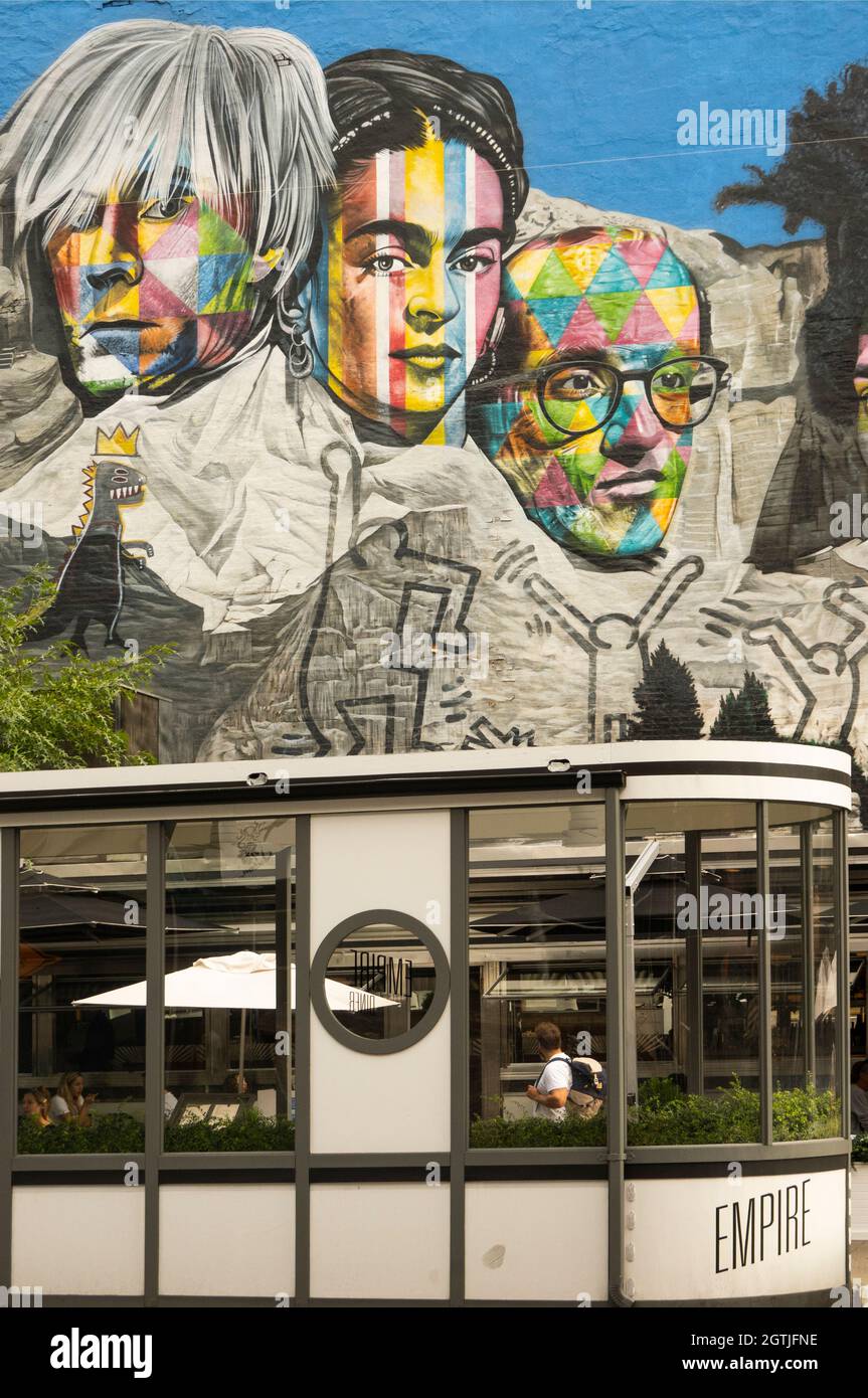 Public wall mural in front of the Empire Diner in Chelsea Manhattan NYC Stock Photo